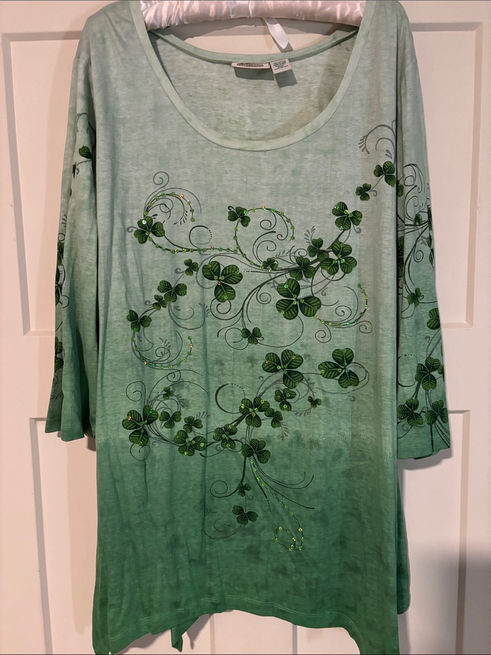 Women’s Green Ombre Shamrock Tunic Top with Sequins